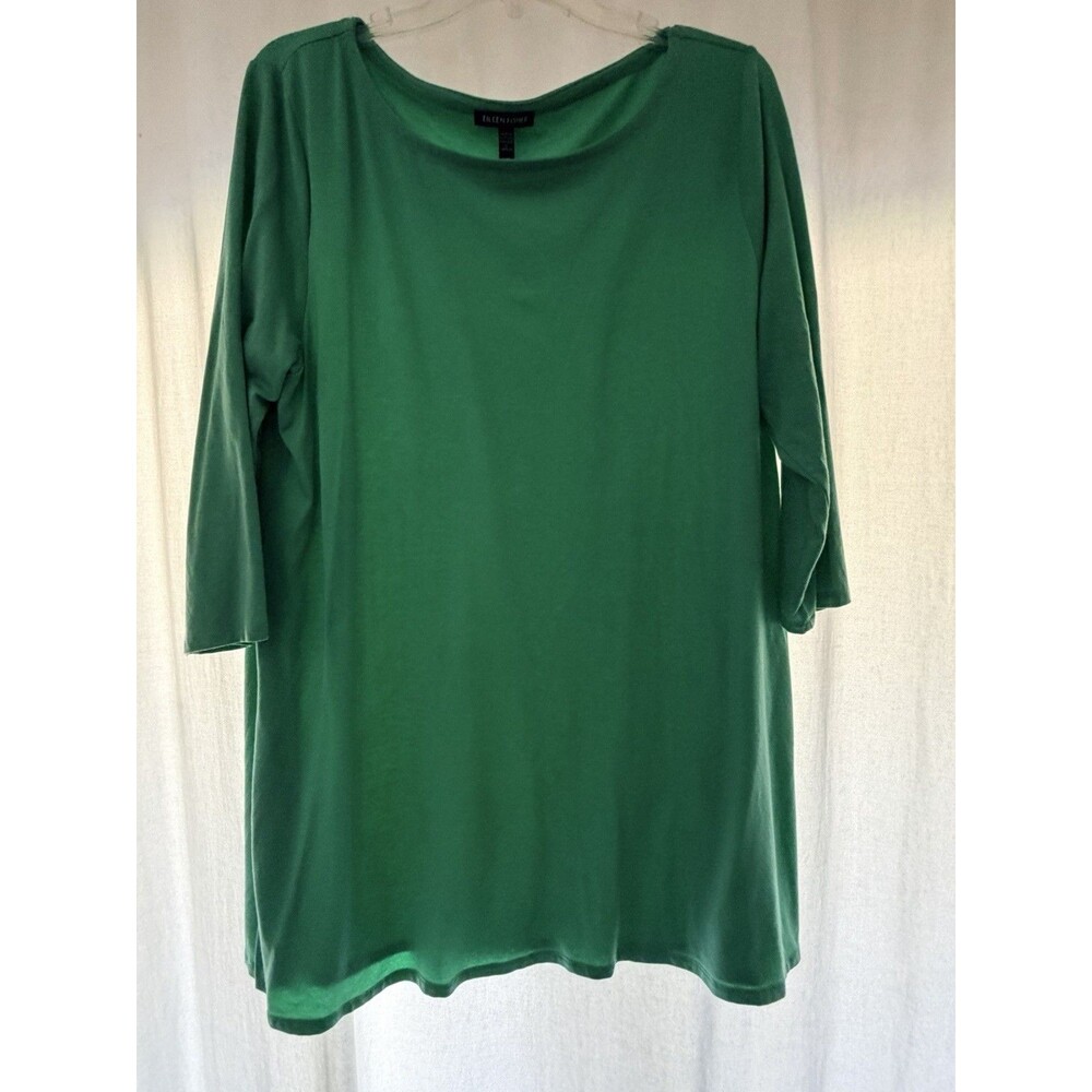 Eileen Fisher Green Tunic Top XL Long Sleeve Stretch Fabric Shirt